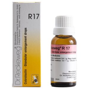 dr reckeweg r17 (cobralactin) glandular enlargement drops 22ml – for swollen glands, lymphatic enlargement, tonsillitis, goitre & adenoid hypertrophy
