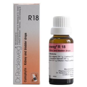 dr reckeweg r18 (cystophylin) kidney and bladder drops 22ml – for cystitis, urinary tract infections (uti), burning urination, frequent urination, bladder inflammation & kidney support