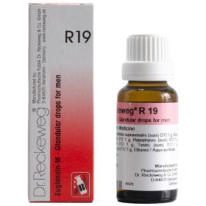dr reckeweg r19 euglandin m drops for endocrine dysfunction, pituitary disorders, growth disturbances, obesity, underweight, goitre, graves’ disease, addison’s disease & myxoedema – 22ml