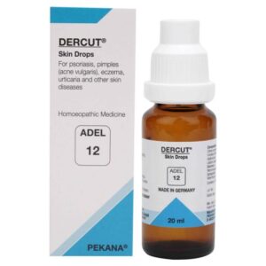 adel 12 (dercut) skin drops 20ml for acne, pimples, eczema, dermatitis, psoriasis, skin infections & itching relief